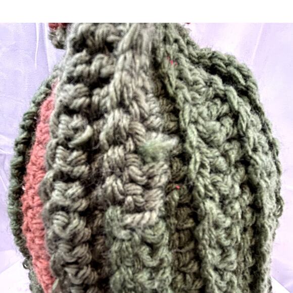 Crochet large green and brown stocking hat cap handmade nwot unisex 13" x 12" - Picture 8 of 8